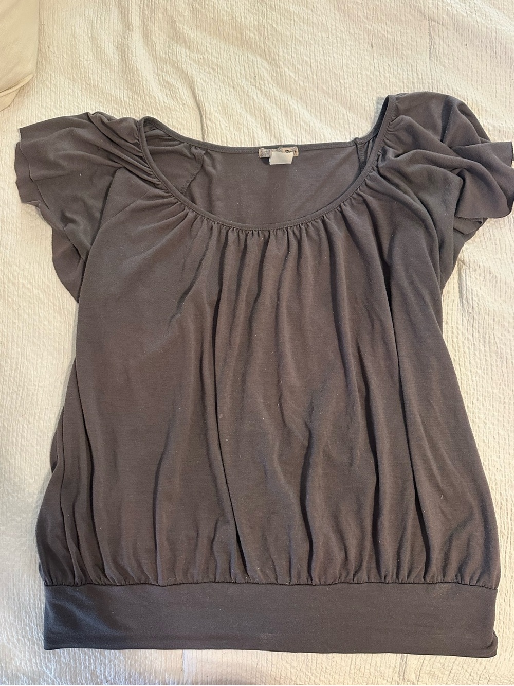 Ultra Teeze Y2K Charcoal Ruched Flutter Sleeve Babydoll Top